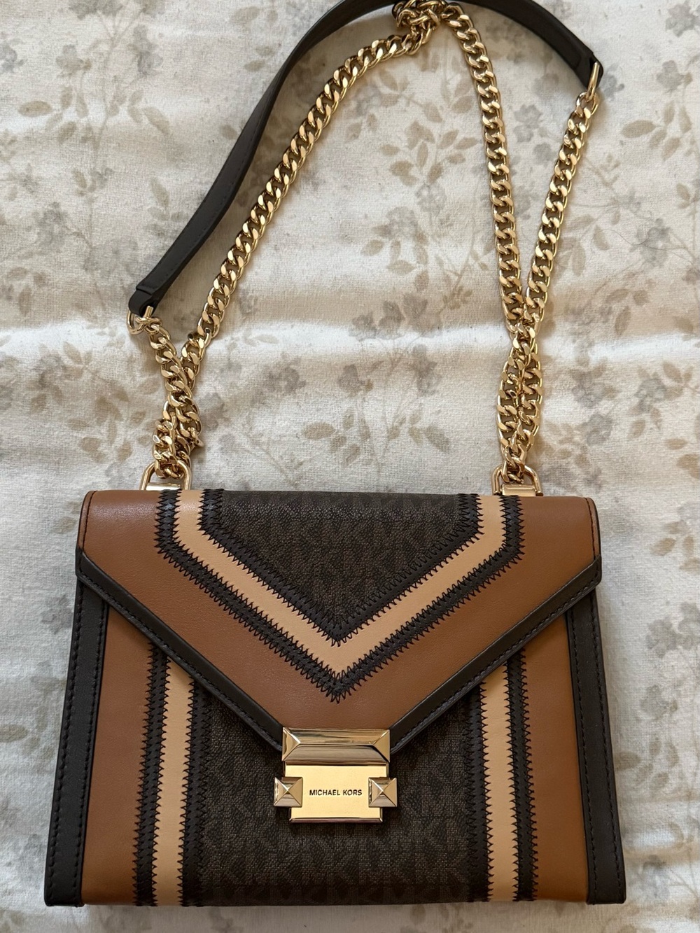 Michael Kors Brown, Tan & Cream Chain Shoulder Crossbody